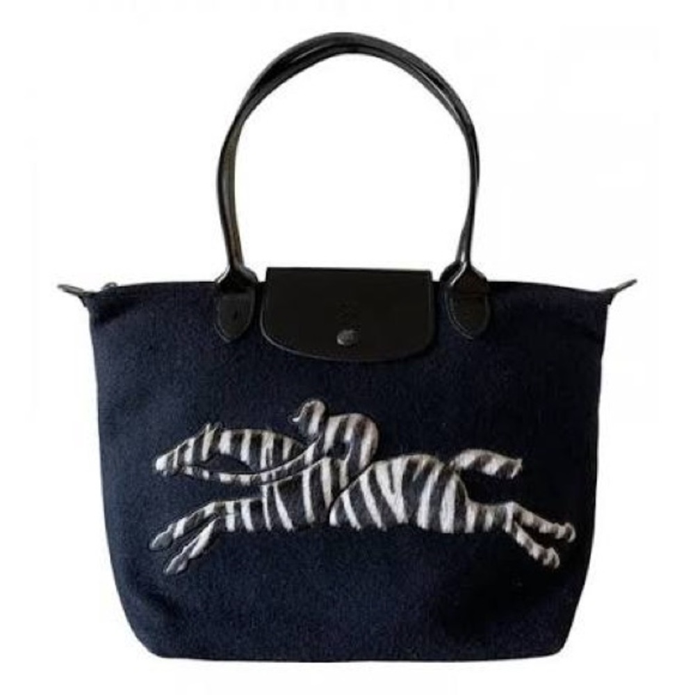 LONGCHAMP Le Pliage Victoire Black Wool Zebra Pony Hair Tote Purse